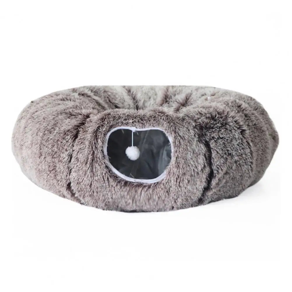 Plyšový tunel donut pro kočky – barva: taupe