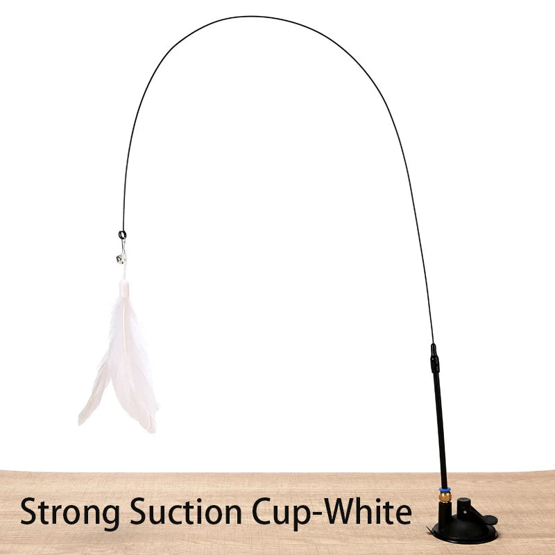 Cana com penas e ventosa para gatos – ventosa reforçada, cor branco