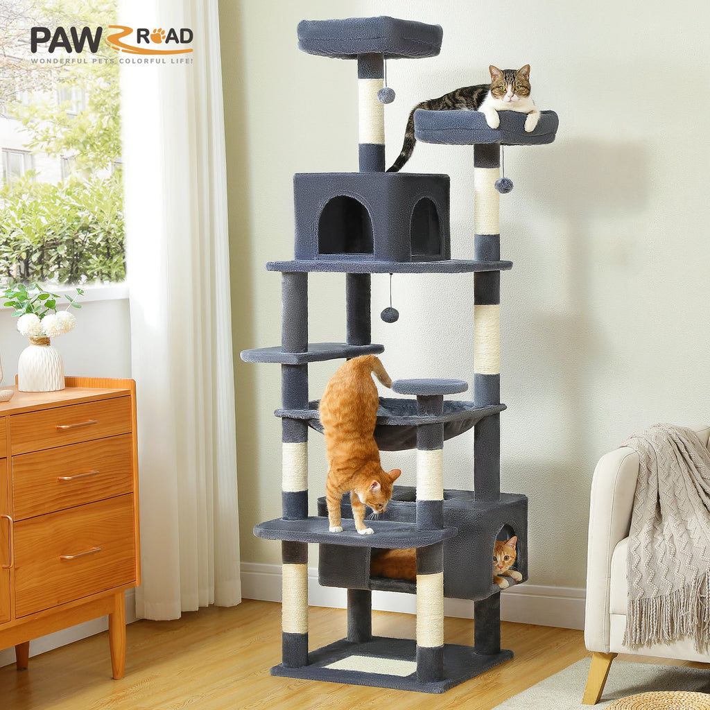 Grand arbre à chat avec hamac et poteaux en sisal – photo 2