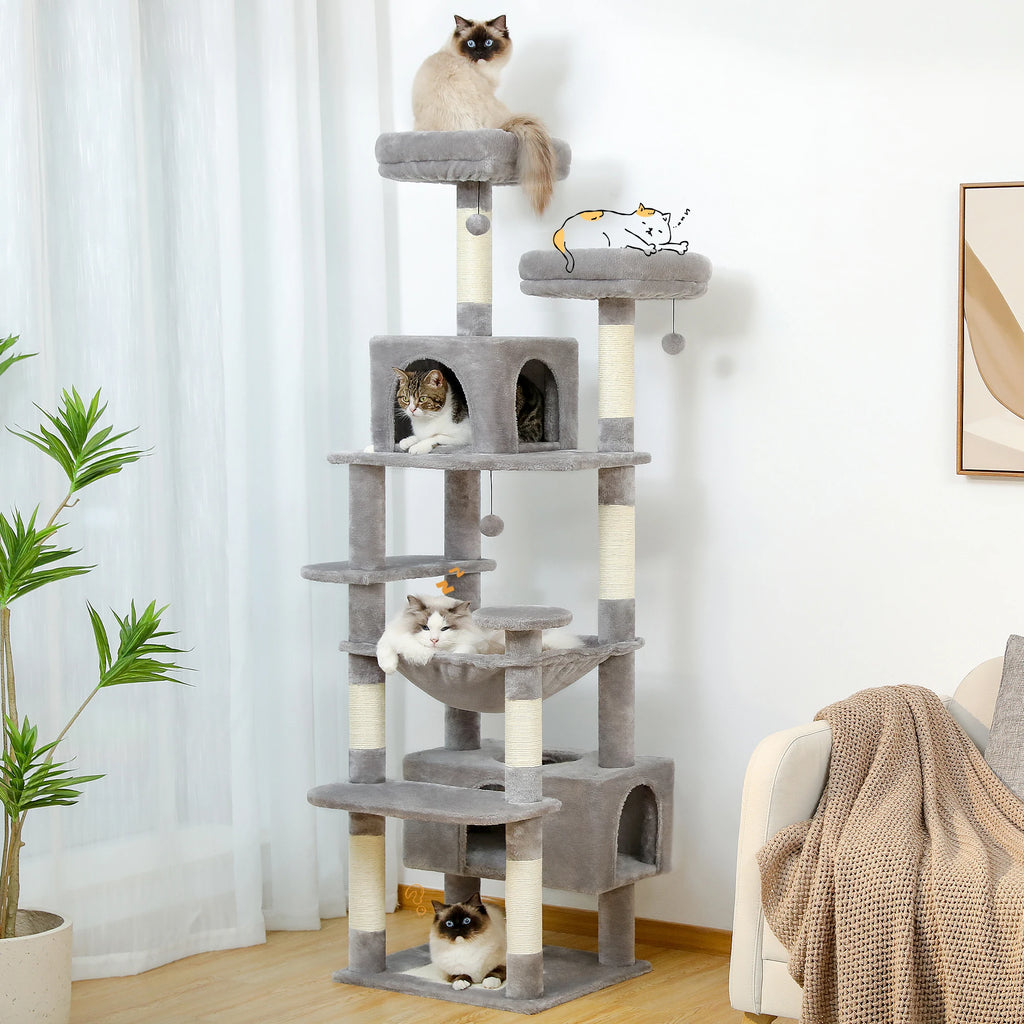 Grand arbre à chat avec hamac et poteaux en sisal