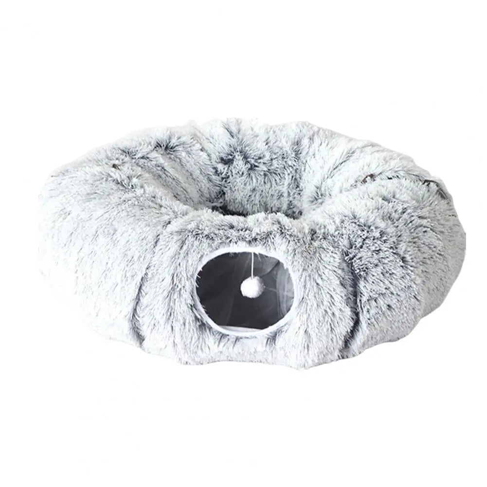 Plyšový tunel donut pro kočky – barva: bílá melírovaná