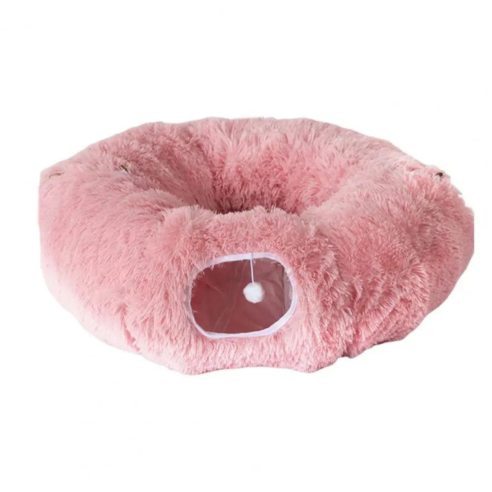 Plyšový tunel donut pro kočky – barva: růžová
