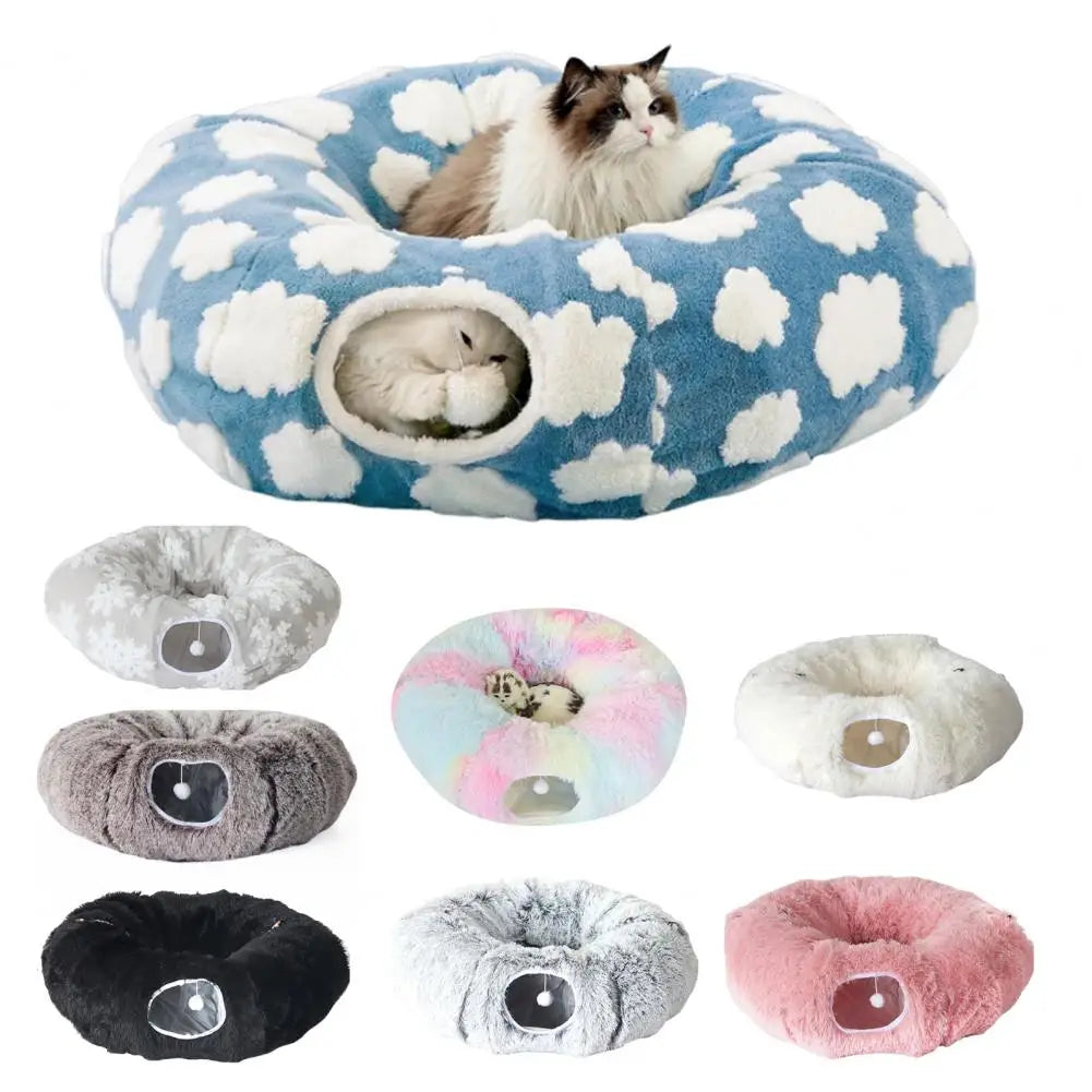 Tunnel donut en peluche pour chat avec balles suspendues – photo 2