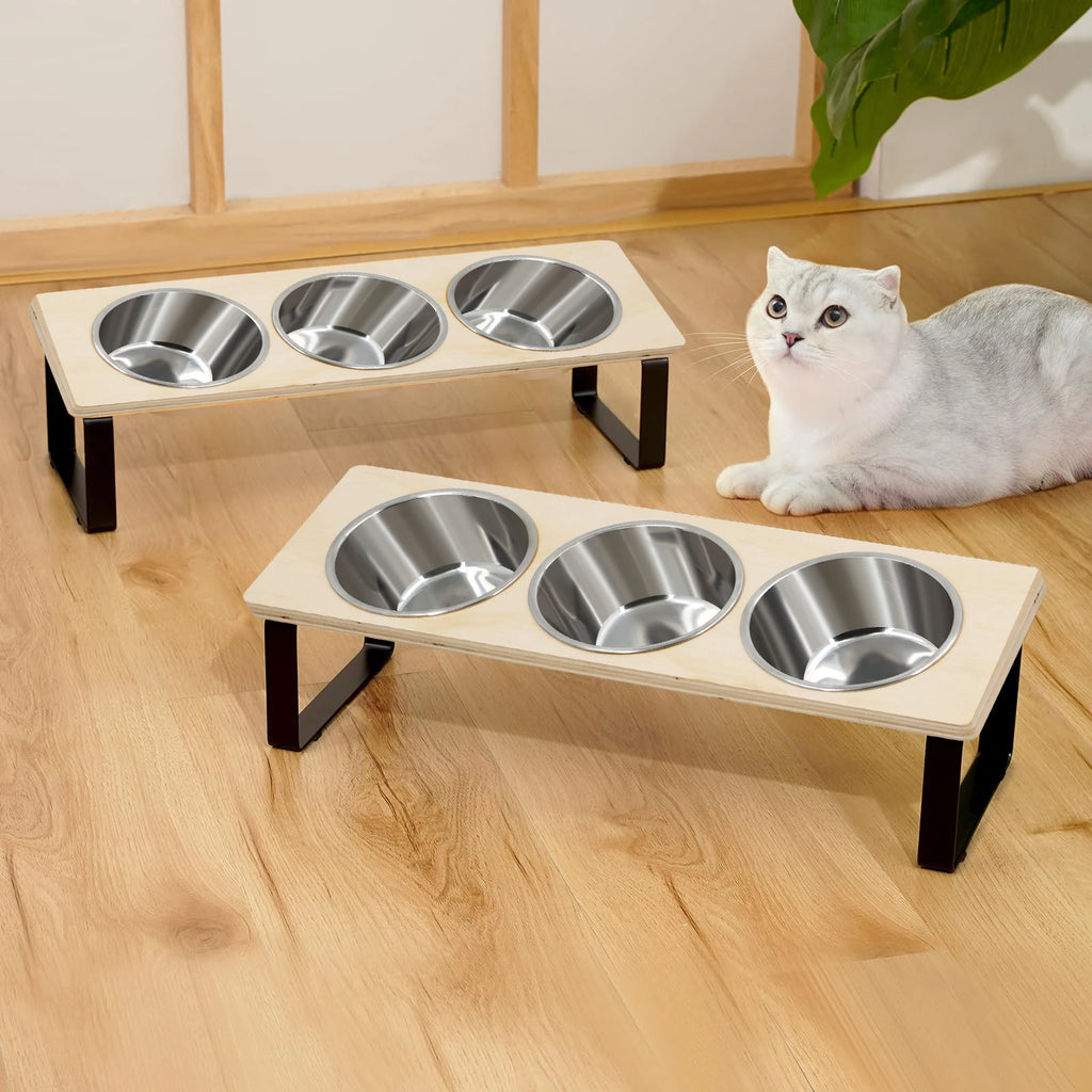 Support incliné à 15° avec 3 gamelles en inox pour chat – photo 4