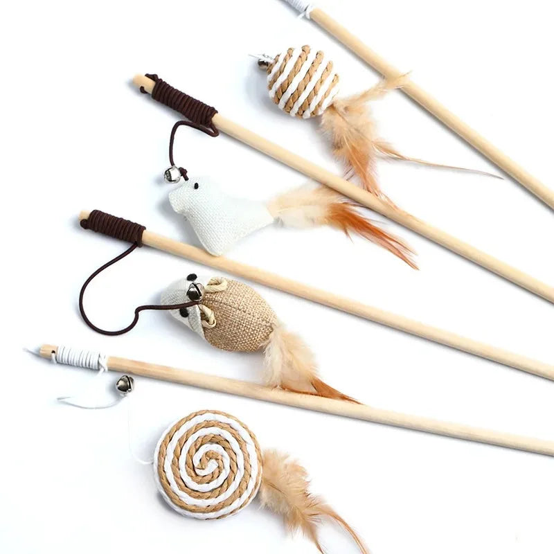 Canne à plumes en bois pour chat
