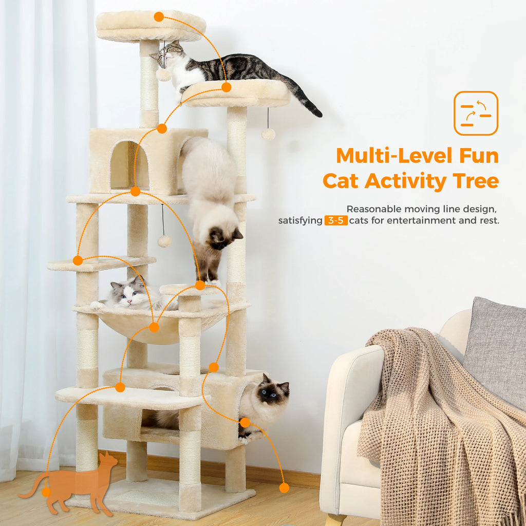 Grand arbre à chat avec hamac et poteaux en sisal – photo 3