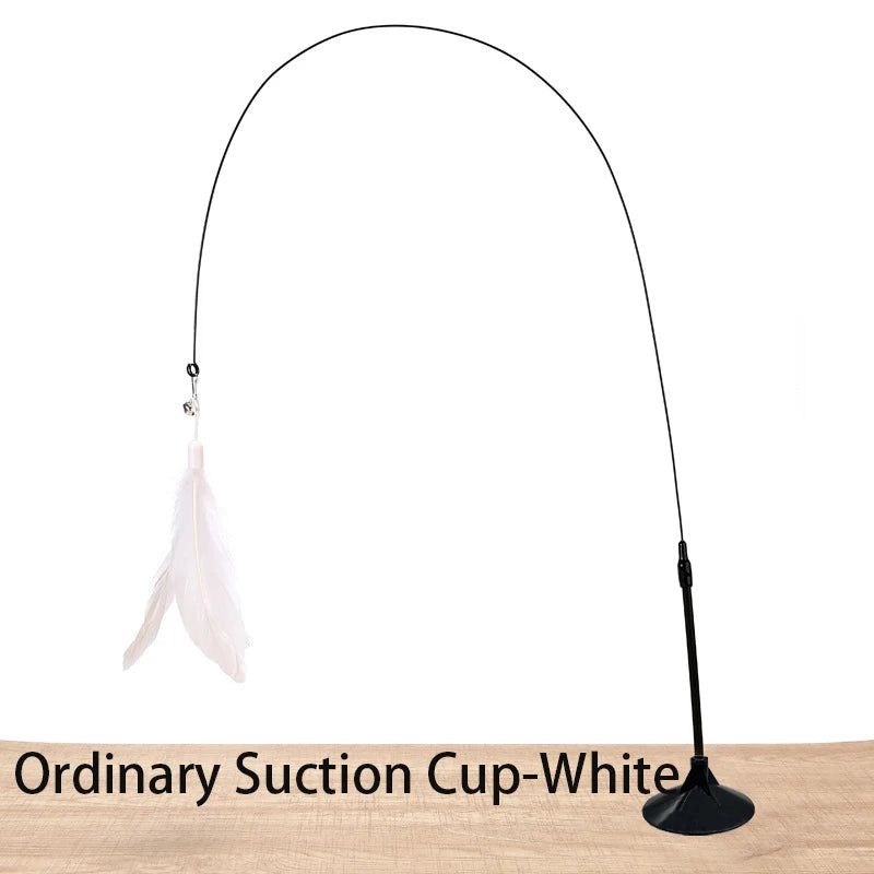 Cana com penas e ventosa para gatos – ventosa clássica, cor branco