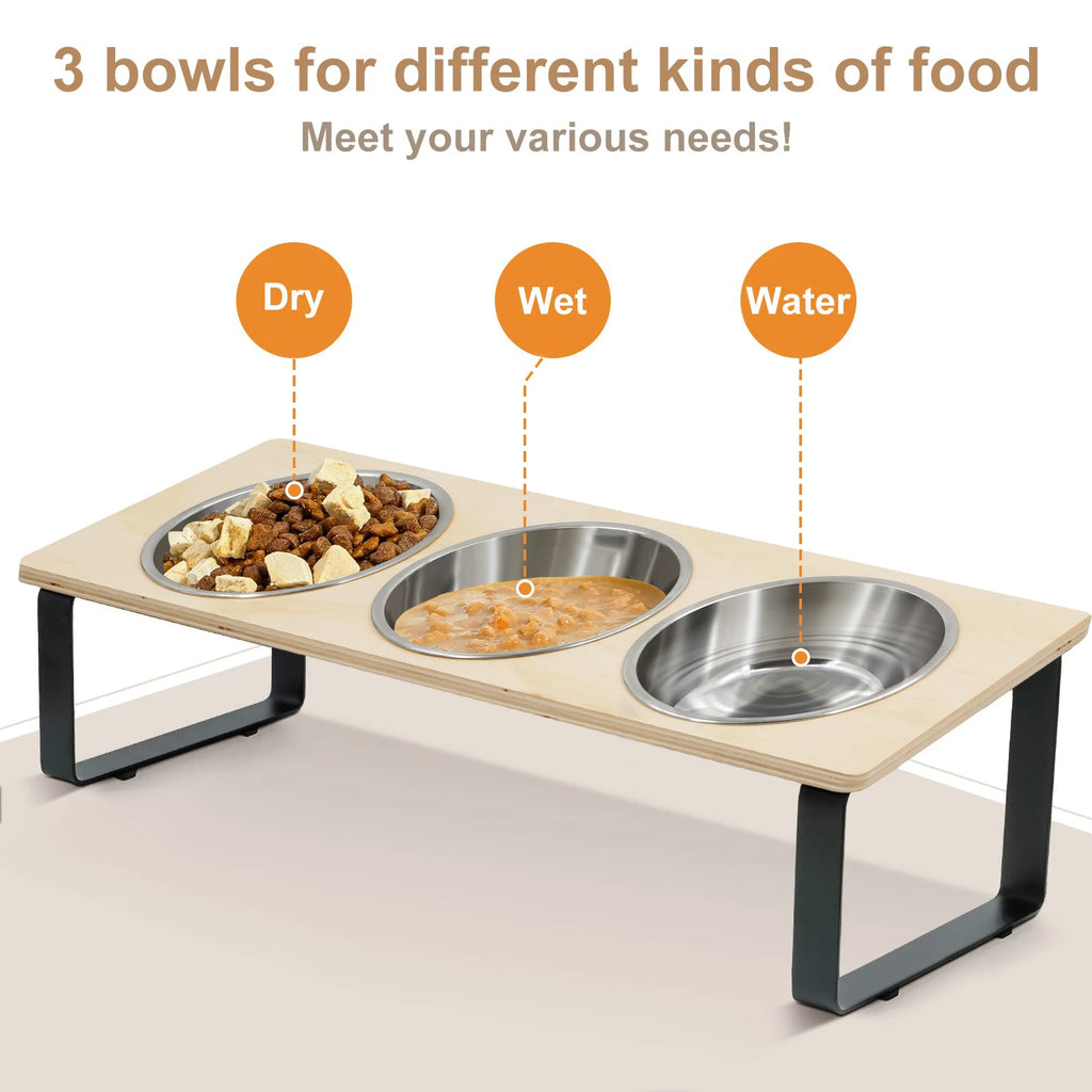 Support incliné à 15° avec 3 gamelles en inox pour chat – photo 3