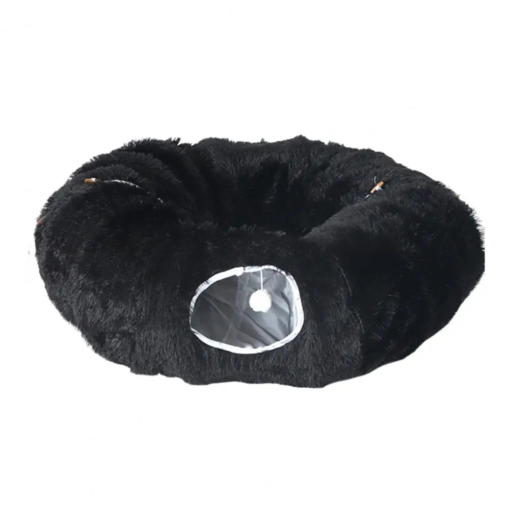 Plyšový tunel donut pro kočky – barva: černá