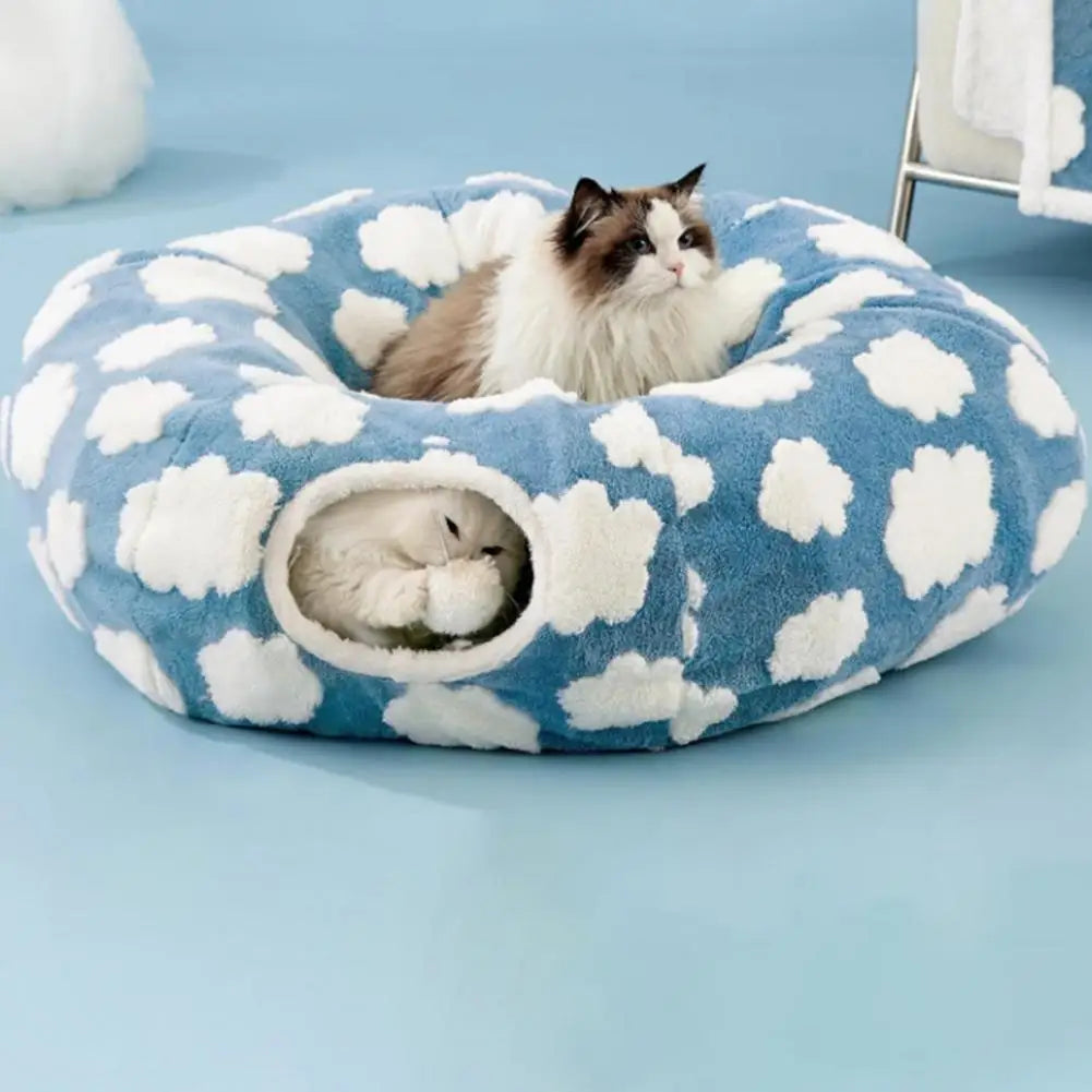 Tunnel donut en peluche pour chat avec balles suspendues – photo 4