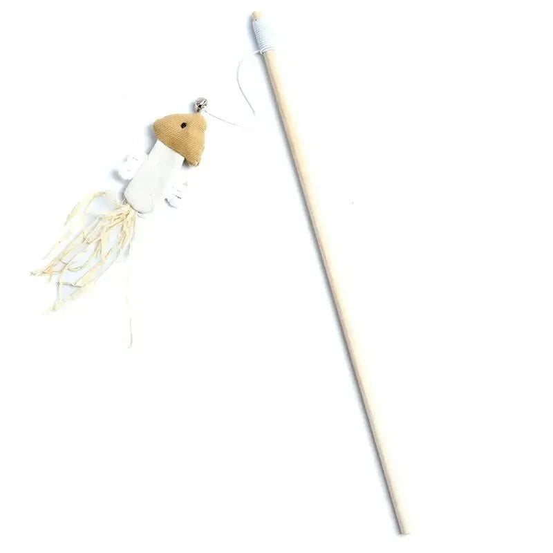 Cana com penas em madeira para gatos – pendente peixe