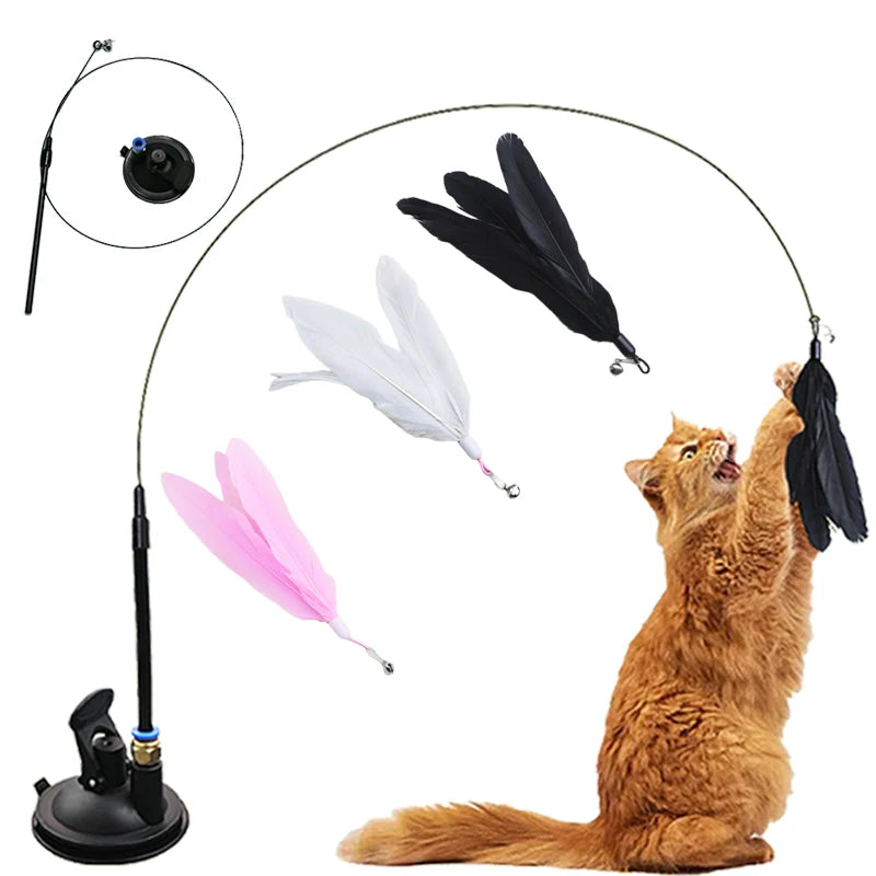 Cana com penas e ventosa para gatos