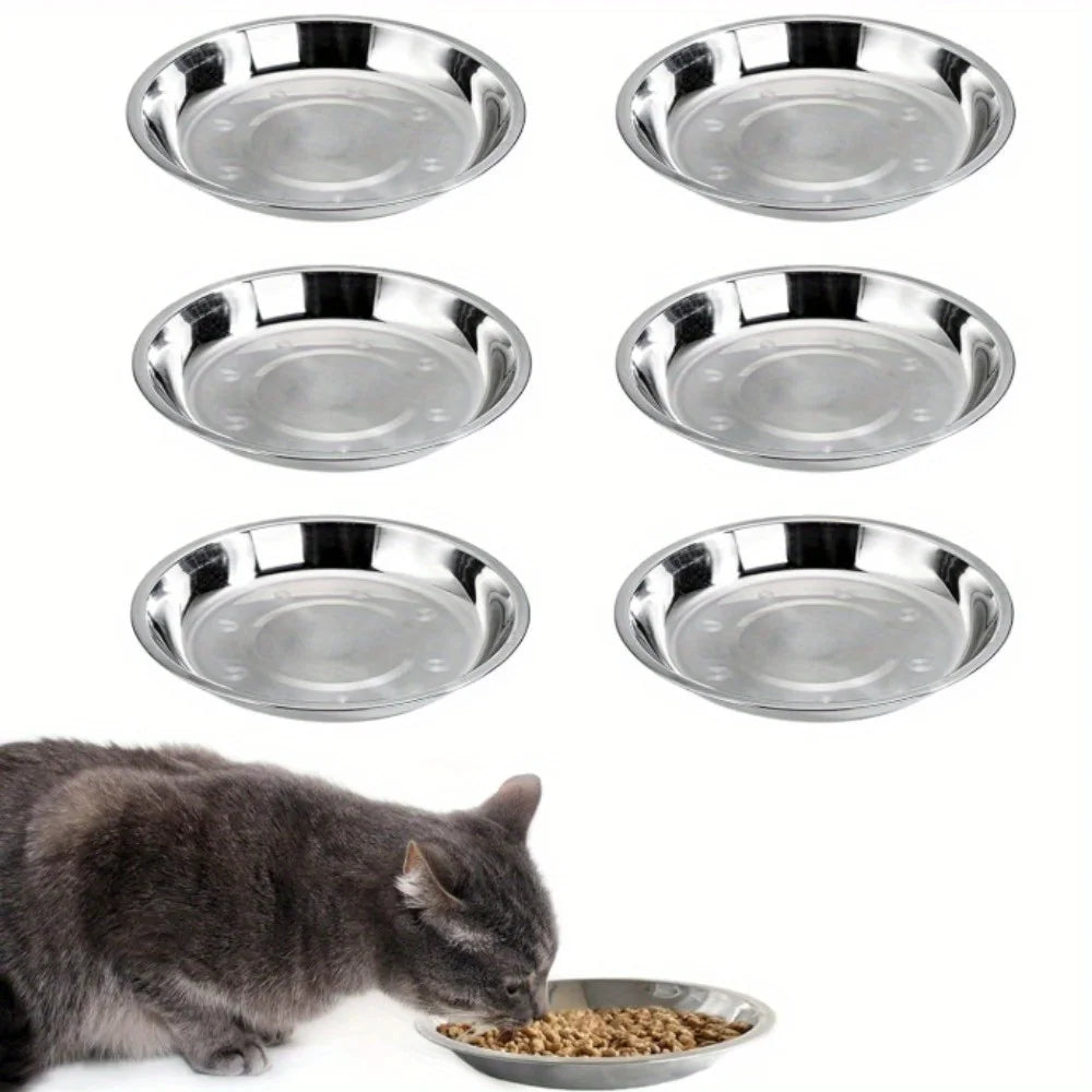 Flache Edelstahlteller gegen Schnurrhaarstress für Katzen – 6er-Set