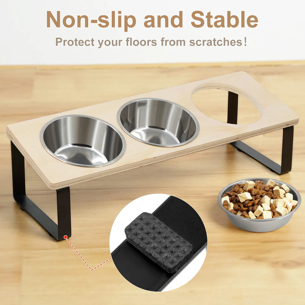 Support incliné à 15° avec 3 gamelles en inox pour chat – photo 5
